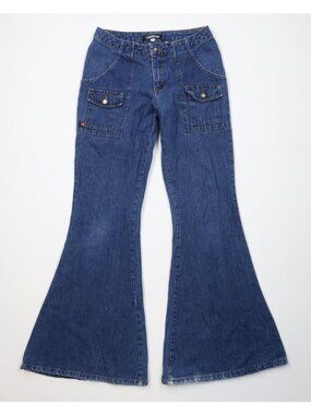 Vtg 90s Y2K Streetwear Womens 3 Babydoll Super Wide Leg Cargo Denim Jeans USA